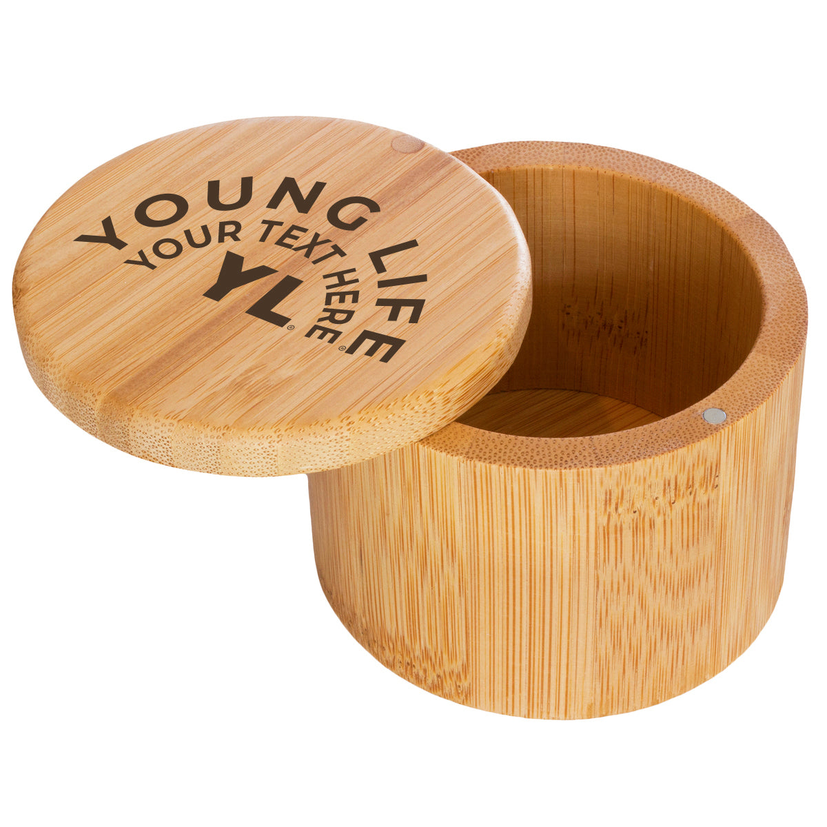 Custom Bamboo Salt Box with Magnetic Swivel Lid