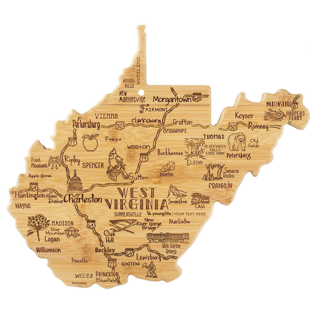 Custom State Shaped Bamboo Cutting &amp; Serving Board