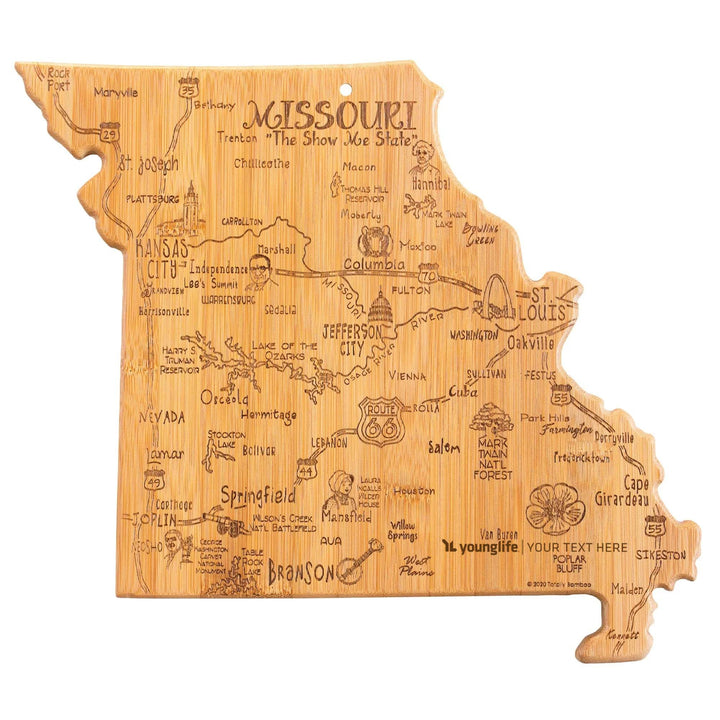 Custom State Shaped Bamboo Cutting &amp; Serving Board