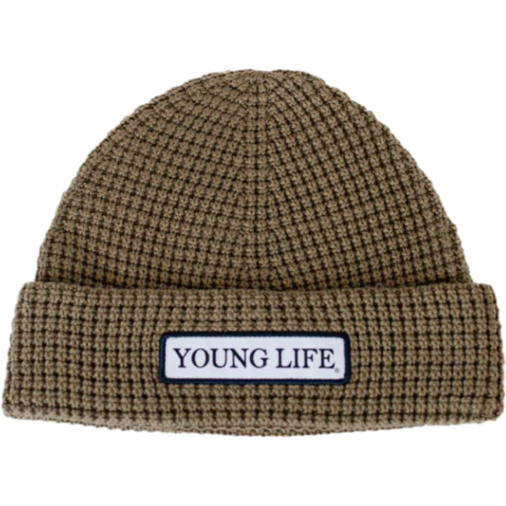 Knit Cuffed Patch Beanie - Olive Green