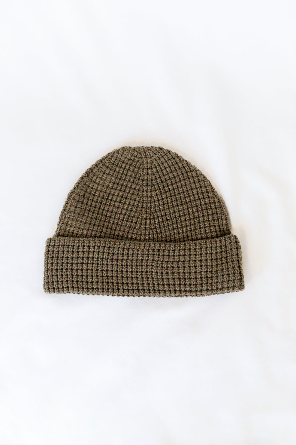 Knit Cuffed Patch Beanie - Olive Green