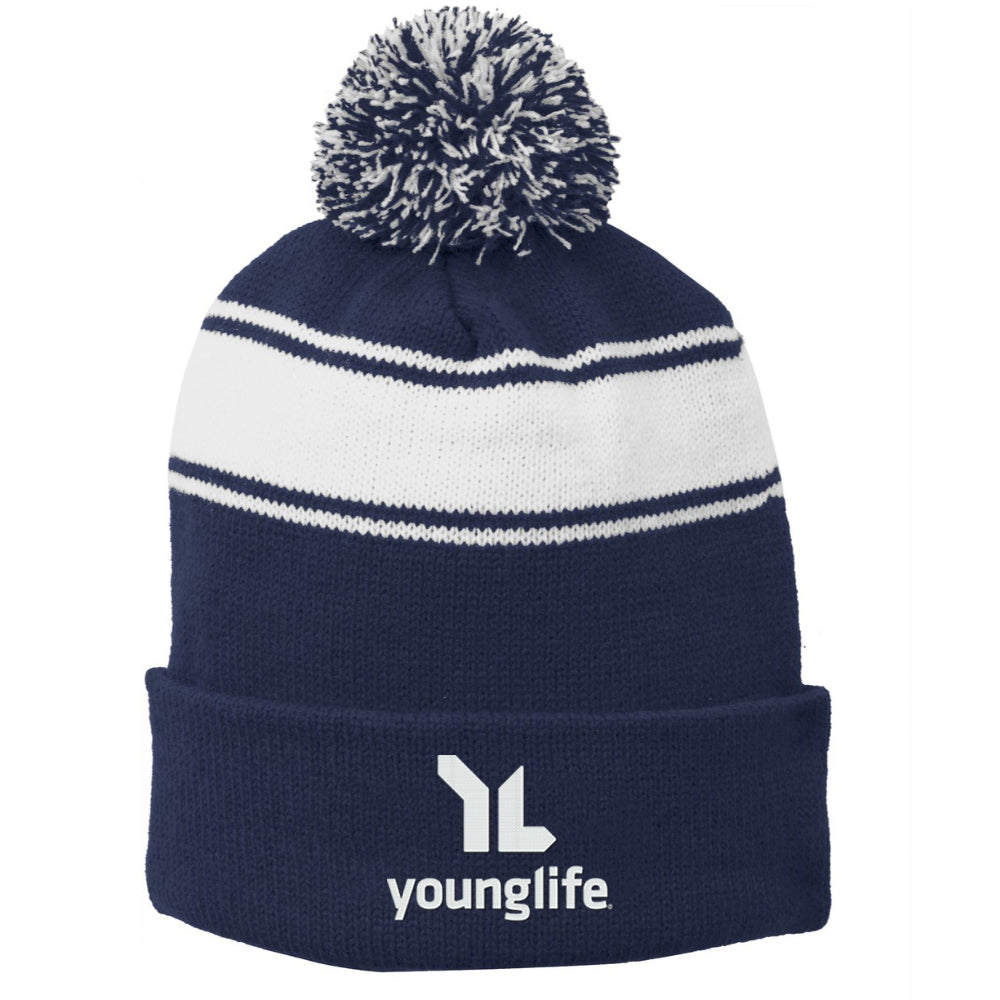 Sport-Tek Stripe Pom Pom Beanie